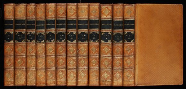 Shakespeare's Plays 1825 Edition Full Leather: Title: The Dramatic Works of William Shakespeare Author: Shakespeare, William Description: 12 volumes. Engraved frontispiece in Volume 1. (8vo) 7¼x4½, 19th century full diced calf, spines gilt, blac