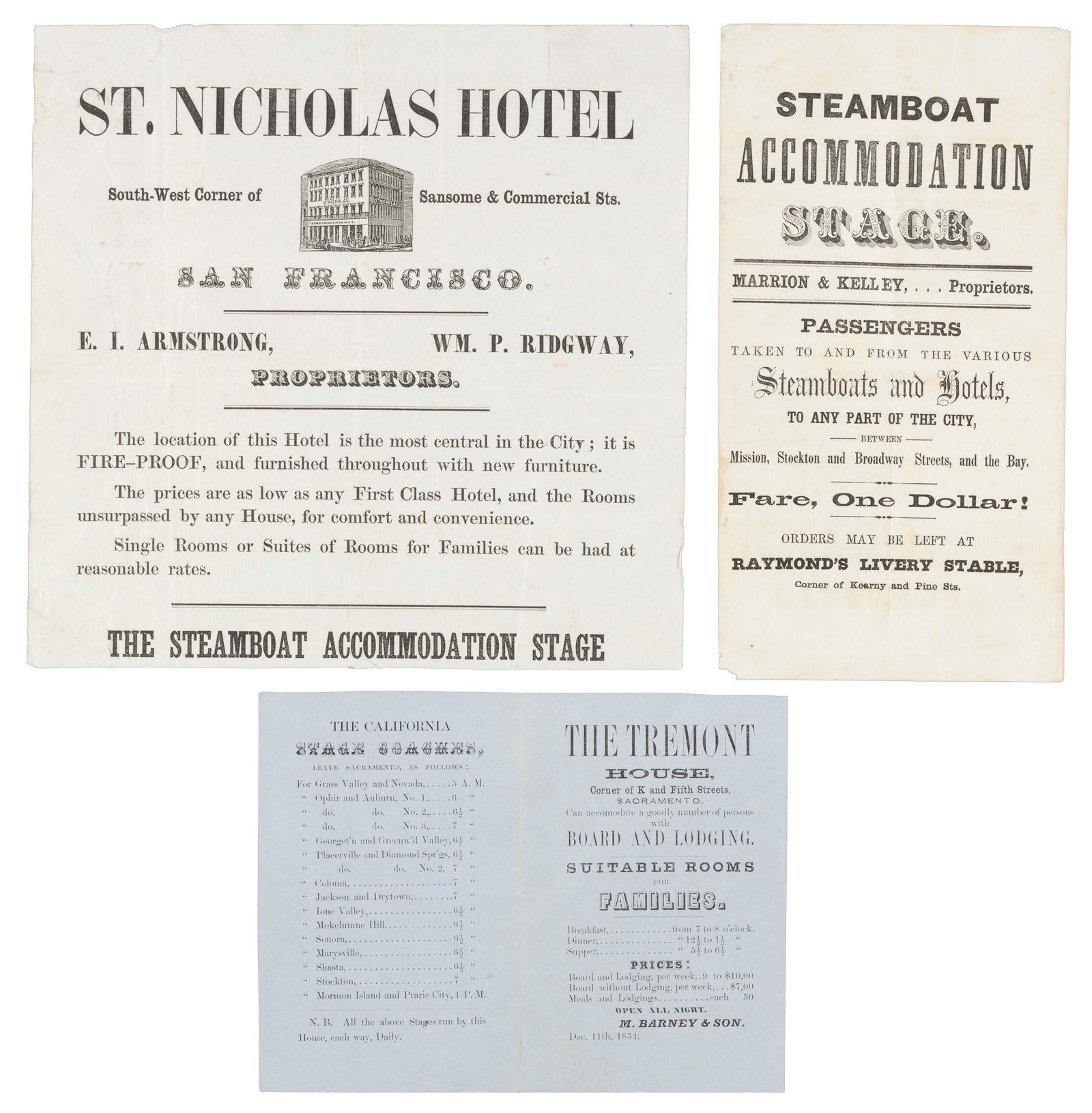 California hotel & stage coach broadsides, 1854 (1 of 4)