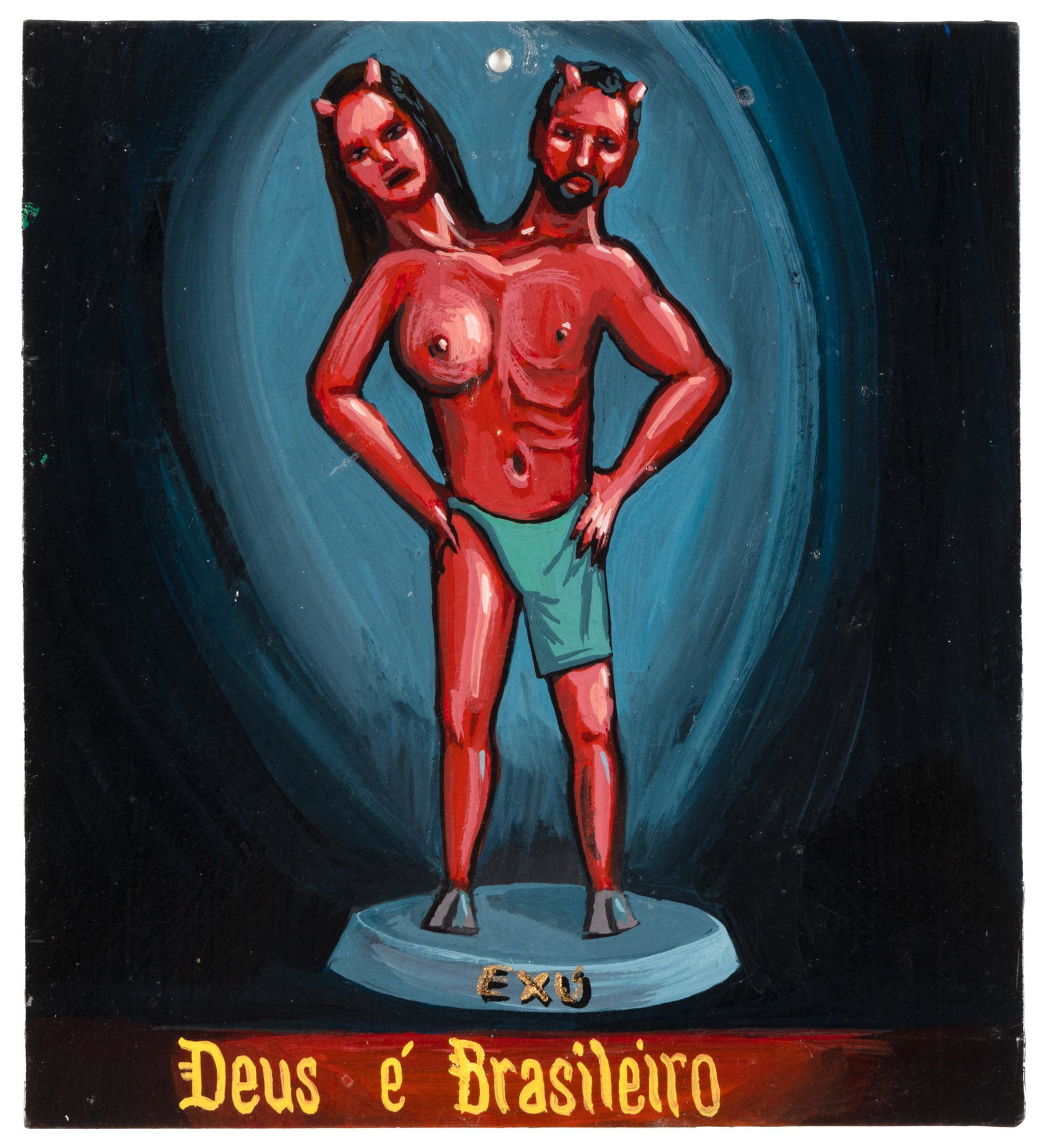 Original acrylic painting by Sandow Birk: Heading: Author: Birk, Sandow Title: Deus é Brasileiro Place Published: Rio Publisher: Date Published: 1996 Description: Acrylic on aluminum. 15.5x14 cm (6x5½"). Signed by