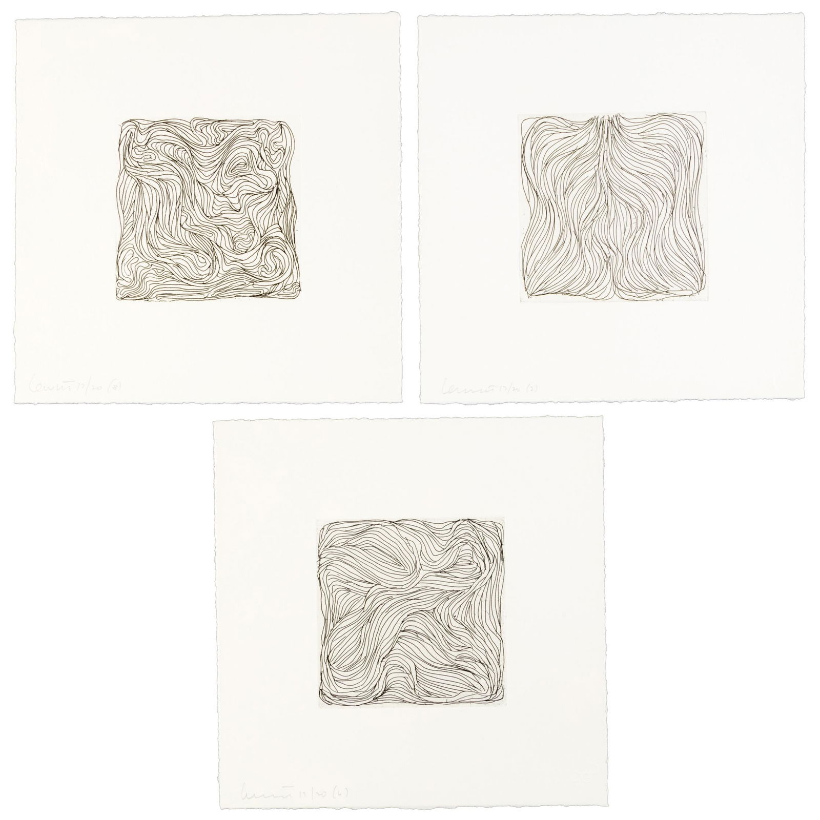 Three etchings signed by Sol LeWitt 1/20: Heading: Author: LeWitt, Sol Title: Small Etchings, Black & White nos. 8 Place Published: San Francisco Publisher:Crown Point Press Date Published: 1999 Description: 3 hard grou