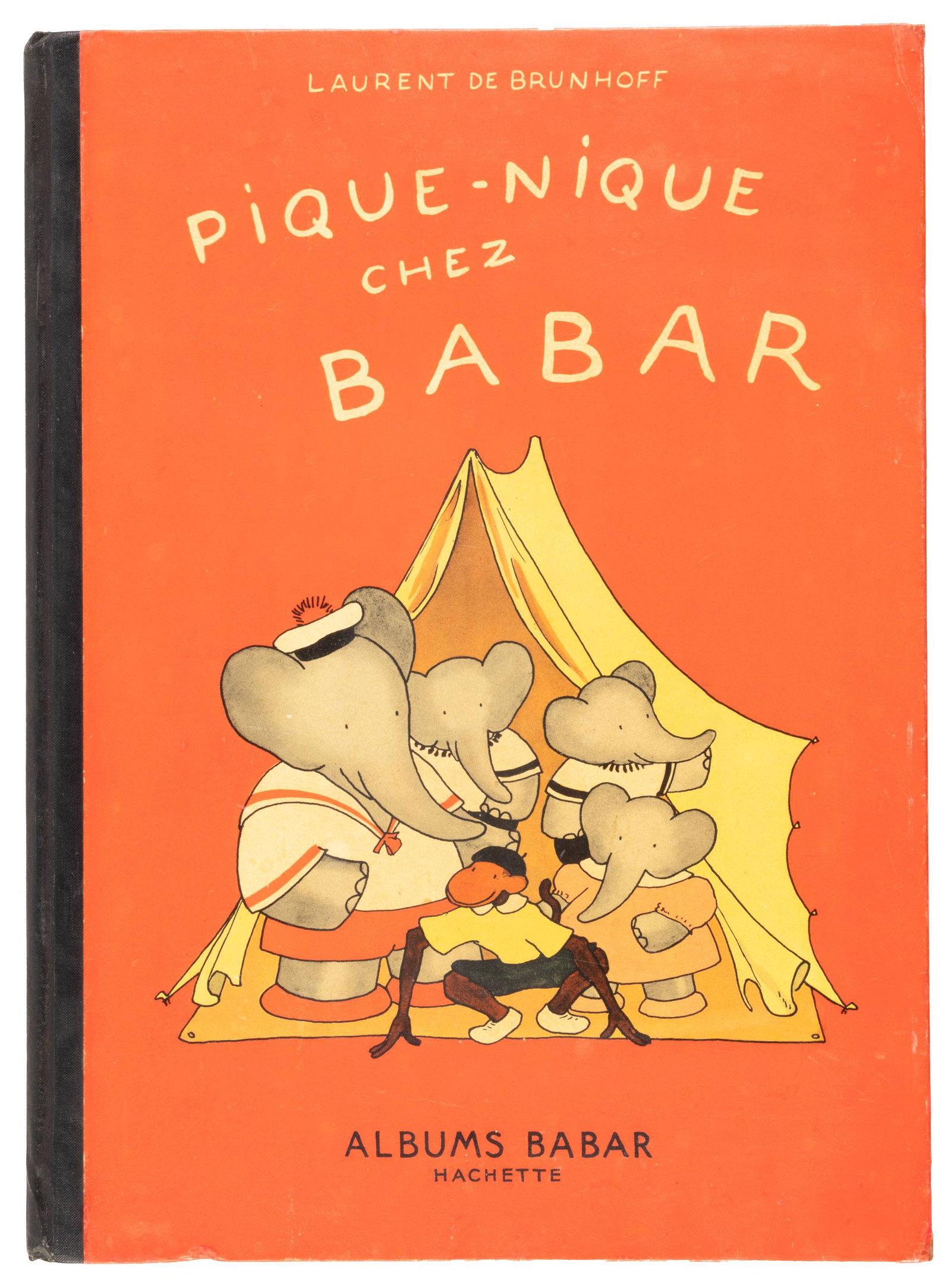 Pique-Nique Chez Babar, first edition, 1949: Heading: Author: De Brunhoff, Laurent Title: Pique-Nique Chez Babar Place Published: [Paris] Publisher:Hachette Date Published: [1949] Description: Color illustrations by Lauren
