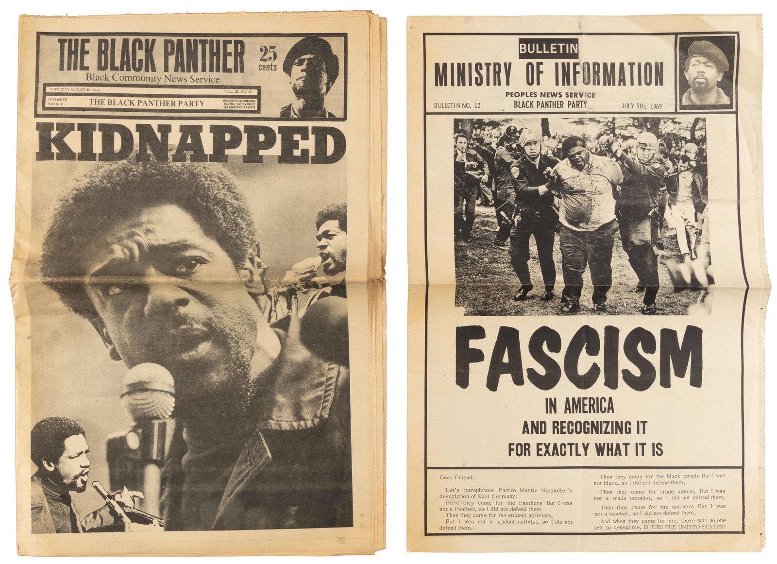 The Black Panther, Bobby Seale arrest issue: Heading: (Black Panther Party) Author: Title: The Black Panther: Black Community News Service. Saturday August 30, 1969, Vol. III No. 19 [with] Ministry of Information Bulletin No. 12 July 5th 1969 Pl