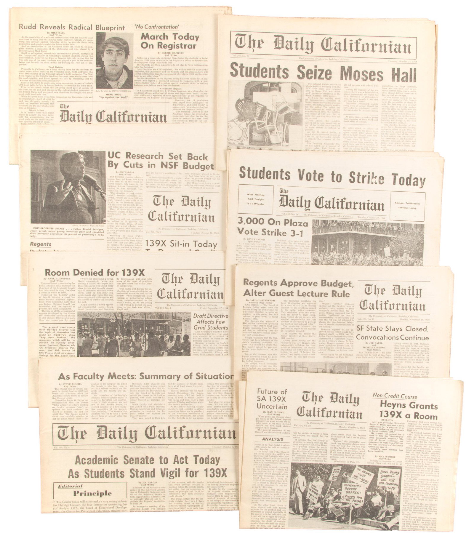 15 items about 1968 Eldridge Cleaver strike: Heading: (Black Panther Party) Author: Title: Fifteen items related to the Eldridge Cleaver teaching at U.C. Berkeley Place Published: Berkeley Publisher: Date Published: 1968 Descript
