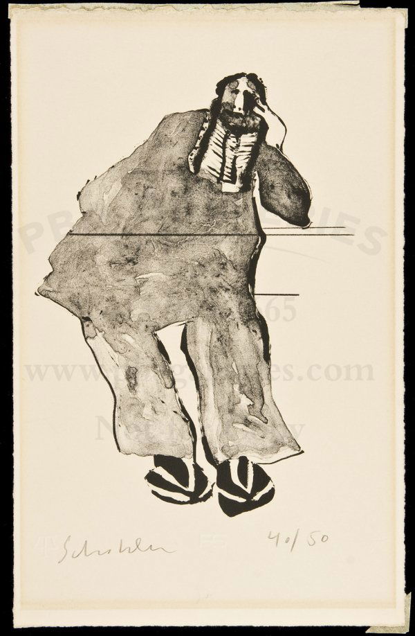 litho Tired Indian by Fritz Scholder 1/50 1971: Title: Tired Indian - original lithograph Author: Scholder, Fritz Description: Original lithograph. 11½x7¼, on buff arches paper. Signed in pencil by the artist and numbered 40/50.Scholder was a Lui