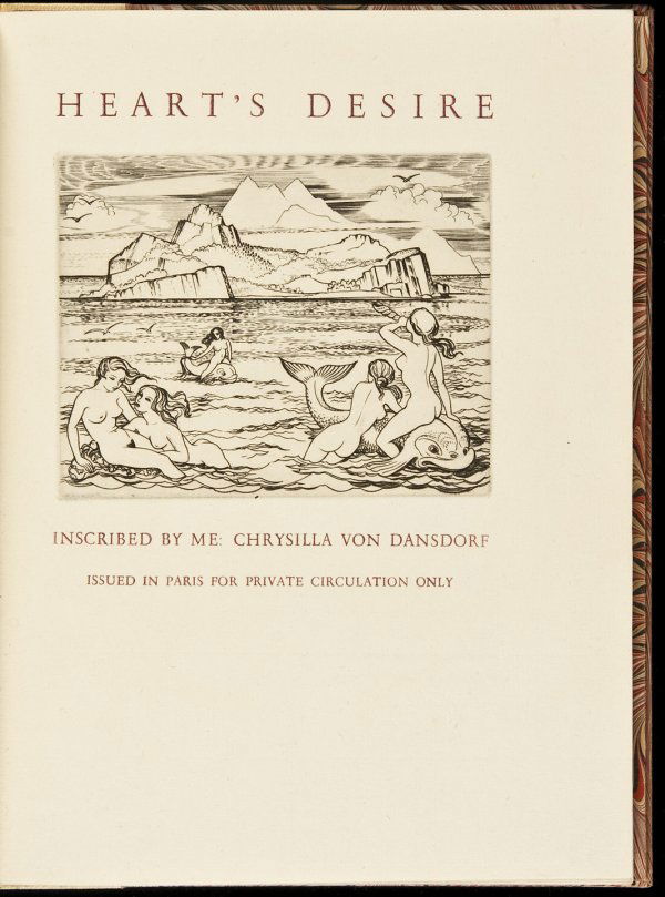 Heart's Desire 1/70 Buckland Wright etchings: Title: Heart's Desire Author: Dansdorf, Chrysilla von Description: 41, [2] pp. With 7 etched plates by John Buckland Wright; etched illustration on title-page by Wright; extra pulls of the 8 etchings,