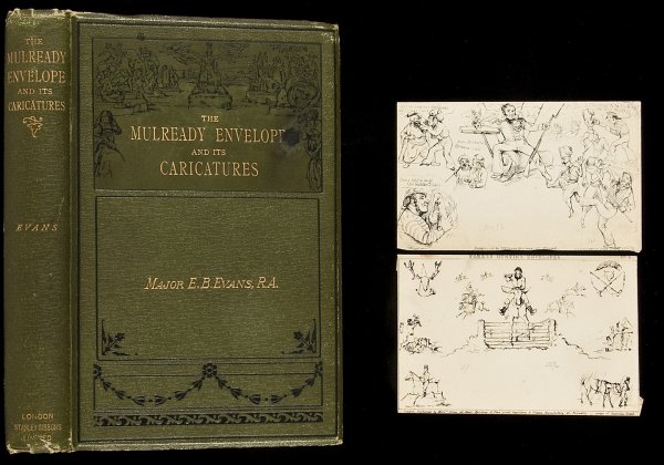 Mulready Envelope by Evans 1891 + 2 envelopes: Title: A Description of the Mulready Envelope and of Various Imitations and Caricatures of its Design; With an Account of Other Illustrated Envelopes of 1840 and Following Years Author: Evans, Edward 