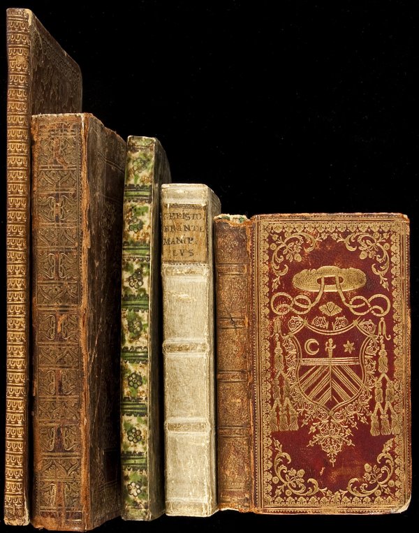 Five early books in period fine bindings: Title: Five early books in period fine bindings Author: ** Description: Includes: Brantl, Christopher. Manipulus Variarum Resolutionum Authoritatibus.... (8vo) period full blindstamped pigskin with em