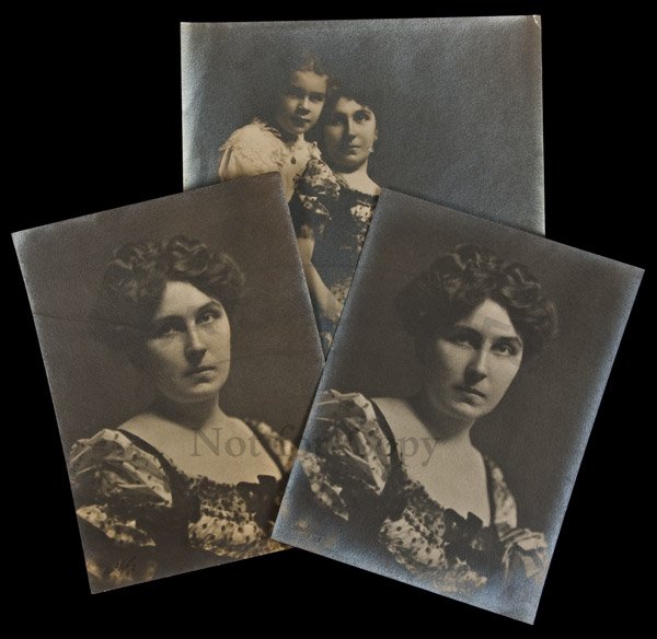 3 portrait photographs by Arnold Genthes-3photos: Title: Three portrait photographs Author: Genthe, Arnold Description: Three silver print photographs total (1 is a duplicate). Two identical bust portraits of Grace Chittenden Hudson, 7¾x5¾. The thi
