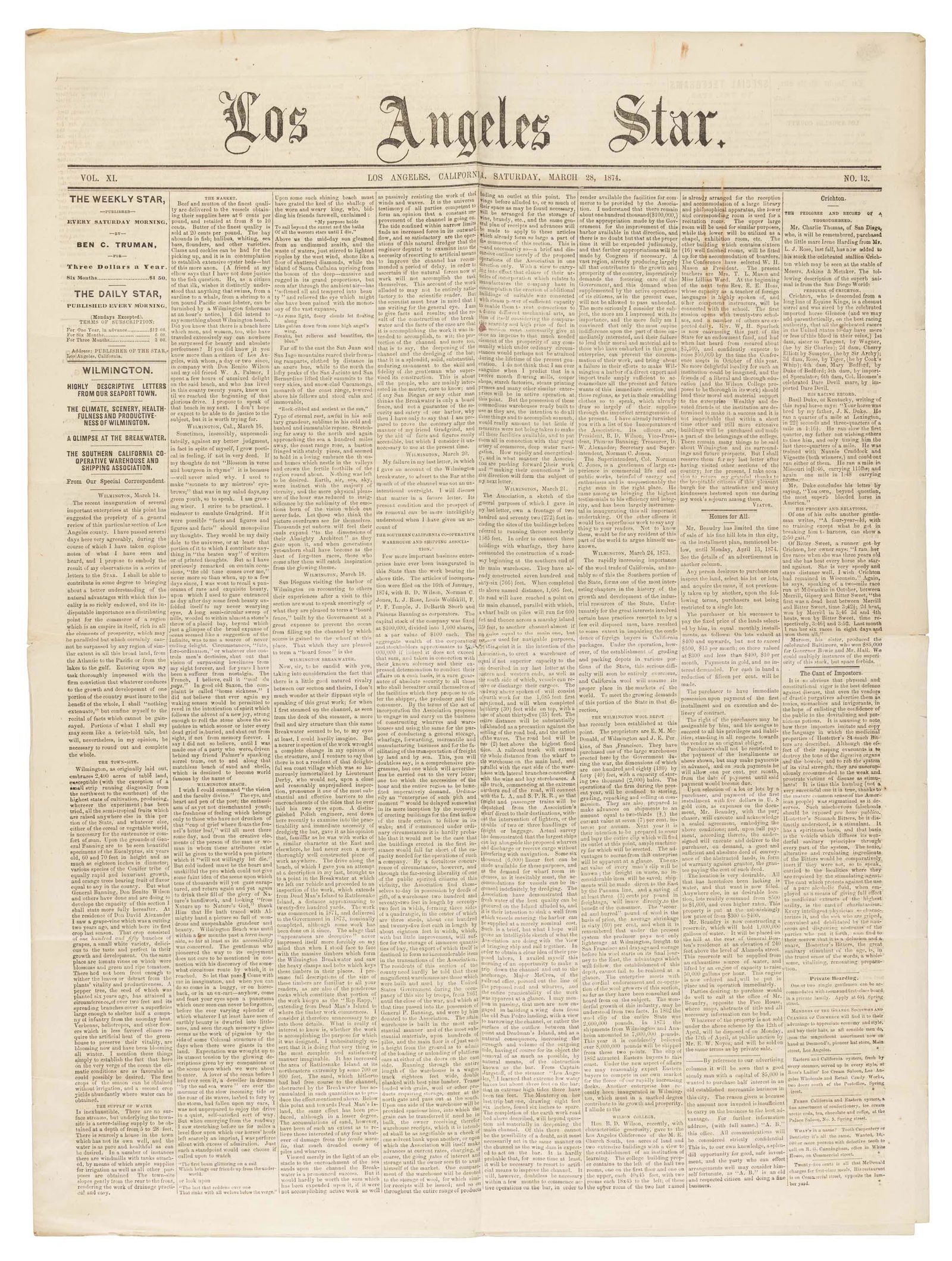 Los Angeles Star Newspaper, 1872 (1 of 1)