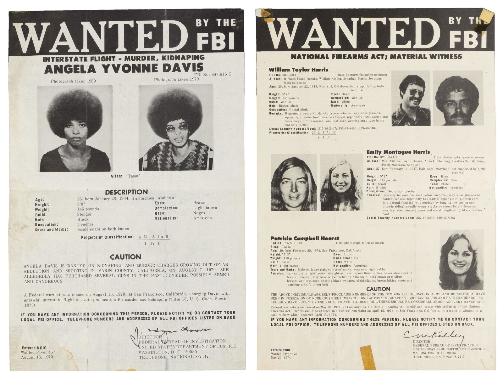 Wanted posters for Patty Hearst and Angela Davis (1 of 3)