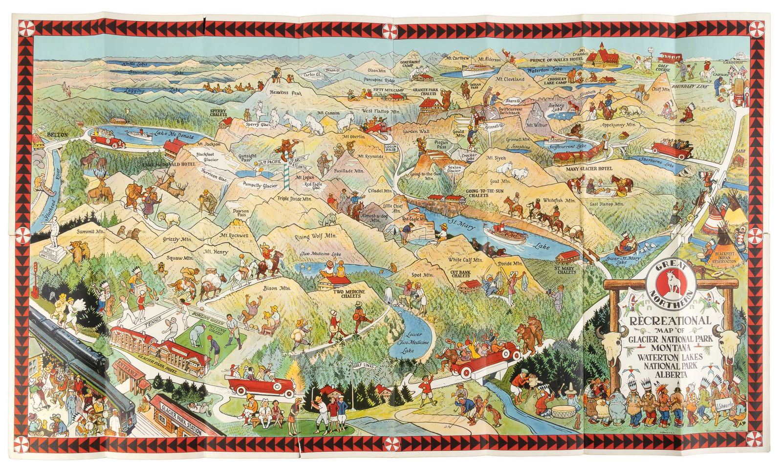 Scheuerle pictorial map of Glacier National Park, 1930 (1 of 2)
