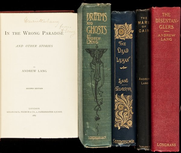 Five volumes by Andrew Lang: Title: Five volumes by Andrew Lang Author: Lang, Andrew Description: Includes: In the Wrong Paradise. Signed by the author on the title page. Second Edition. Kegan Paul, 1887. * The Mark of Cain. Auth