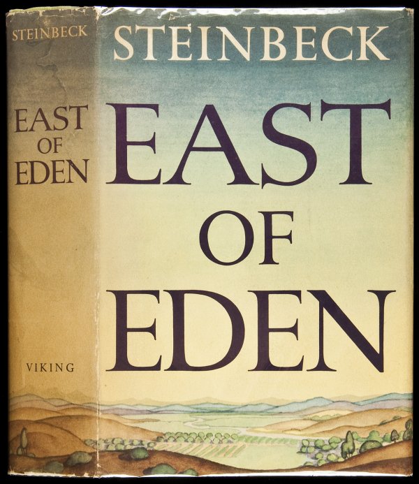 John Steinbeck East of Eden 1st Edition: Title: East of Eden Author: Steinbeck, John Description: Green cloth, front cover printed in dark green, spine printed in black on brown background, pictorial jacket. First Trade Edition.Steinbeck's e