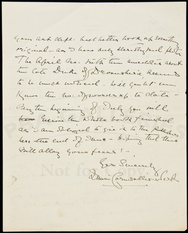 Letter from Churchill's mother to her editor: Title: Autograph Letter Signed, from Lady Randolph Churchill writing as Jennie Cornwallis-West to Robert Underwood Johnson, associate editor of Century Magazine Author: [Churchill, Lady Randolph] Jenn