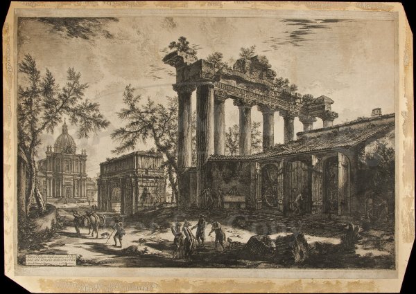 Tempio della Concordia print by Piranesi: Title: Altra Veduta degli Avanzi del Pronao del Tempio della Concordia Author: Piranesi, Giovanni Battista Description: Copper engraving. 18¼x27½, with margins measures 19½x28. Mounted to board.Tit