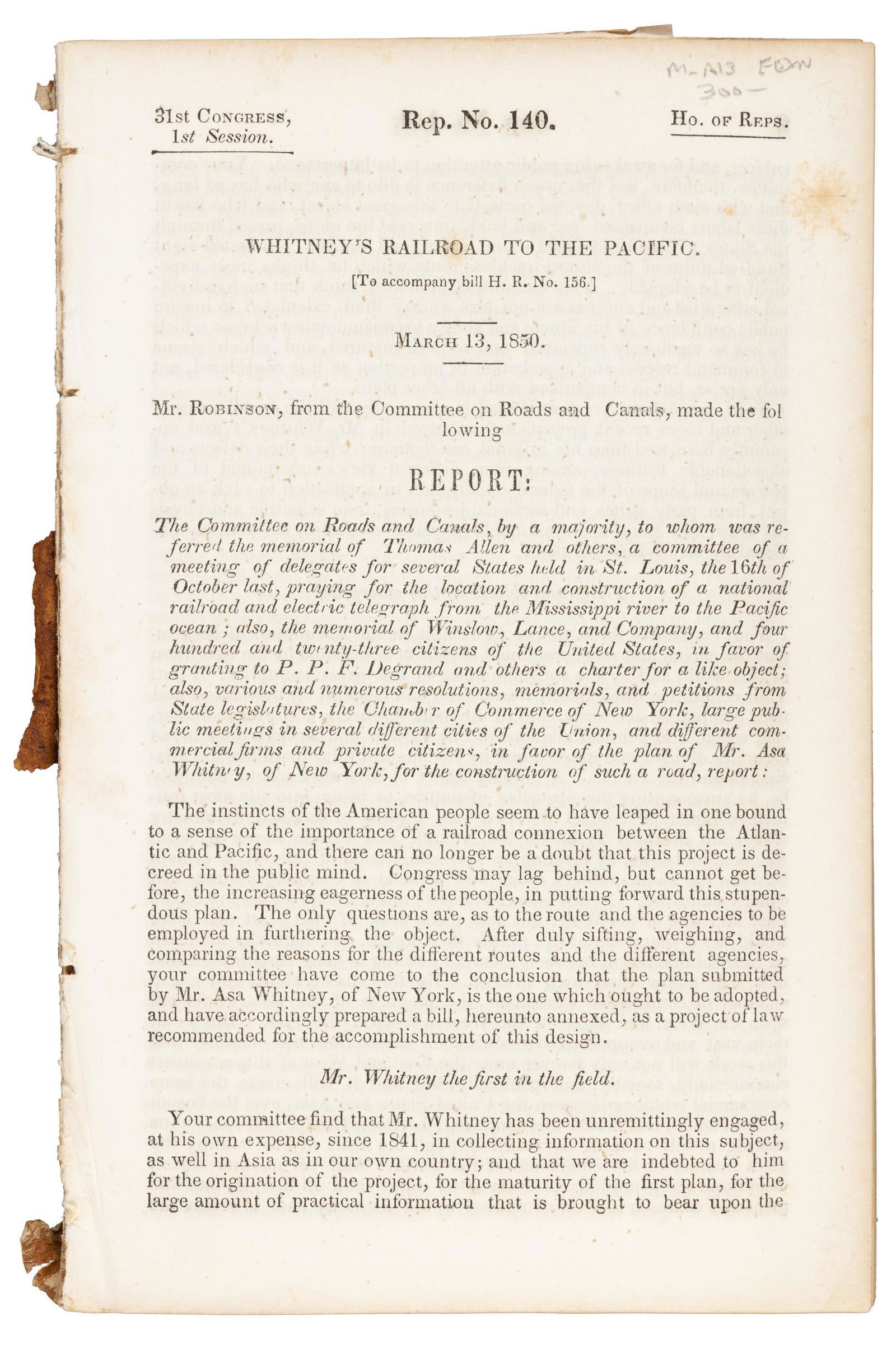 Whitney's Railroad to the Pacific 1850 (1 of 3)