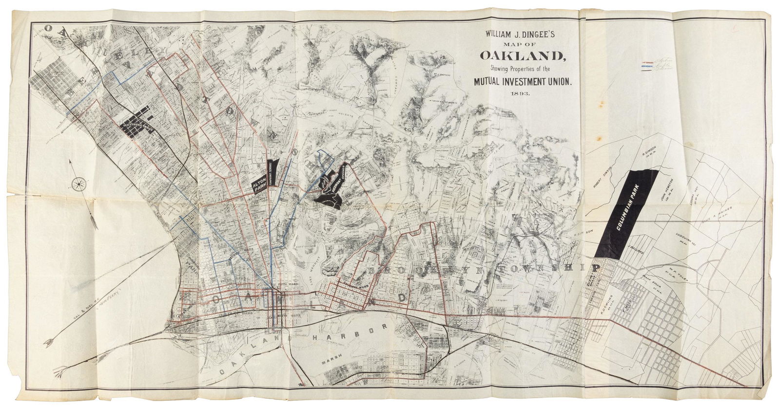 Rare map of Oakland with ms. transit lines 1893 (1 of 5)