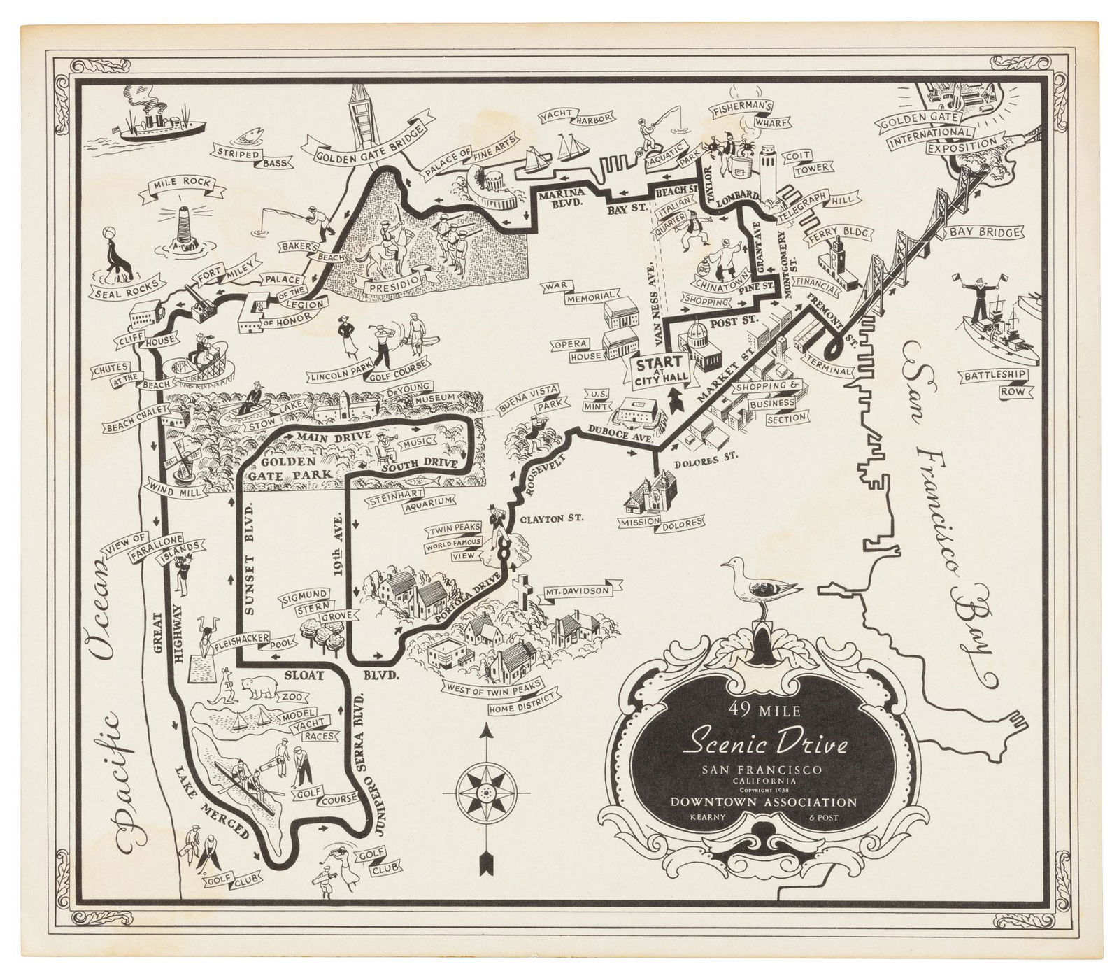Rare bird's-eye map of San Francisco, 1938 (1 of 5)