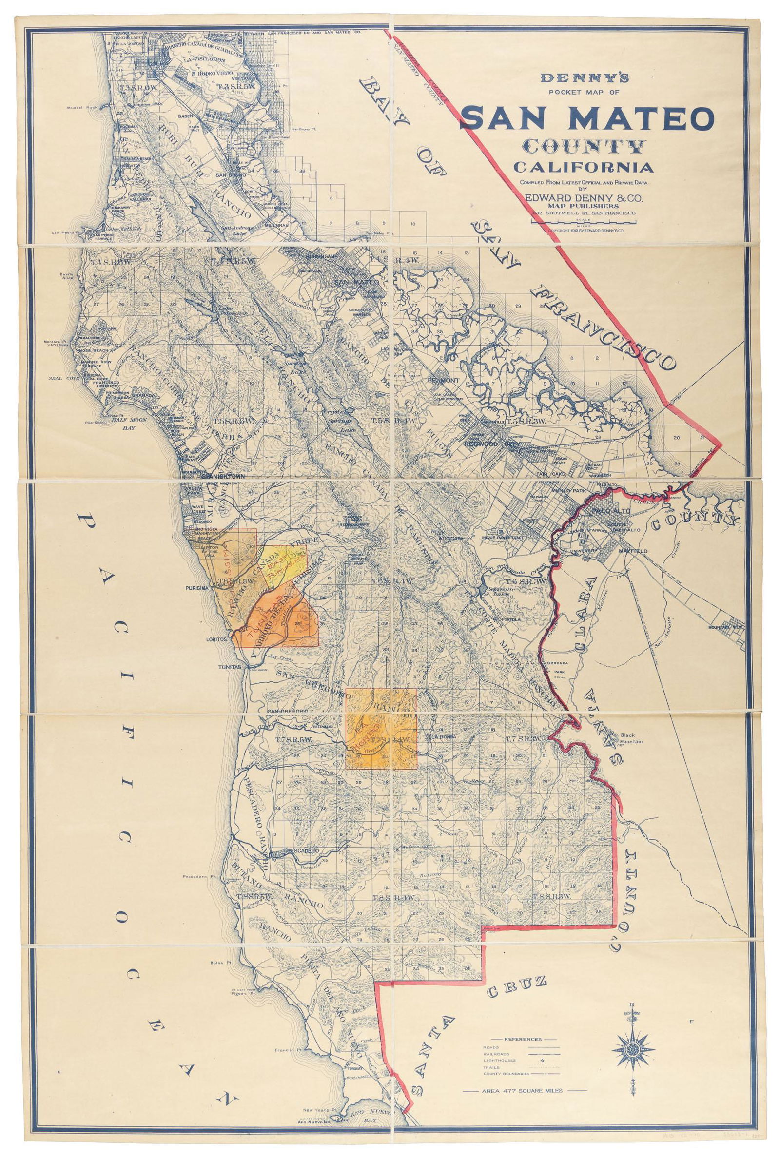 Large map of San Mateo County Cal. 1913 (1 of 5)