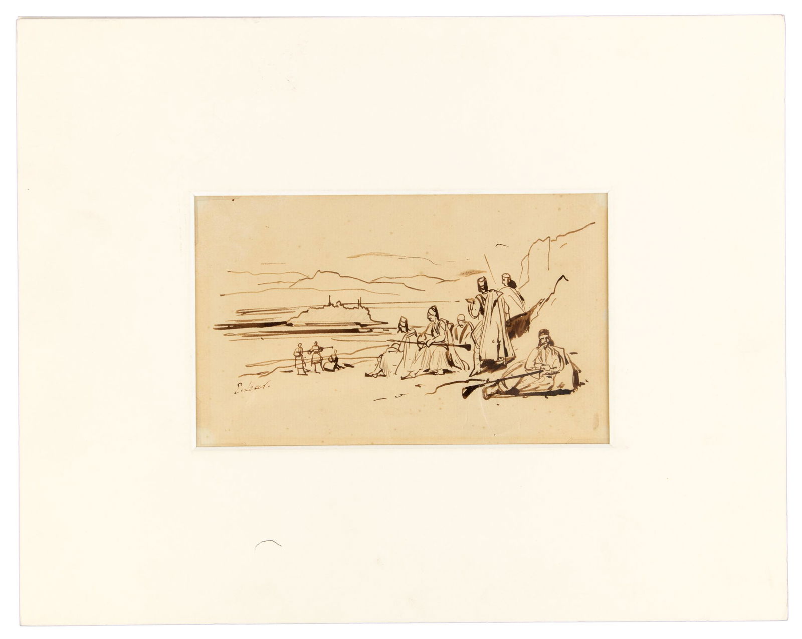 Original drawing signed by Edward Lear: Heading: Author: Lear, Edward Title: Original sepia ink drawing by Edward Lear - Egyptian vignette Place Published: Egypt Publisher: Date Published: [1848-49] Description: Ori