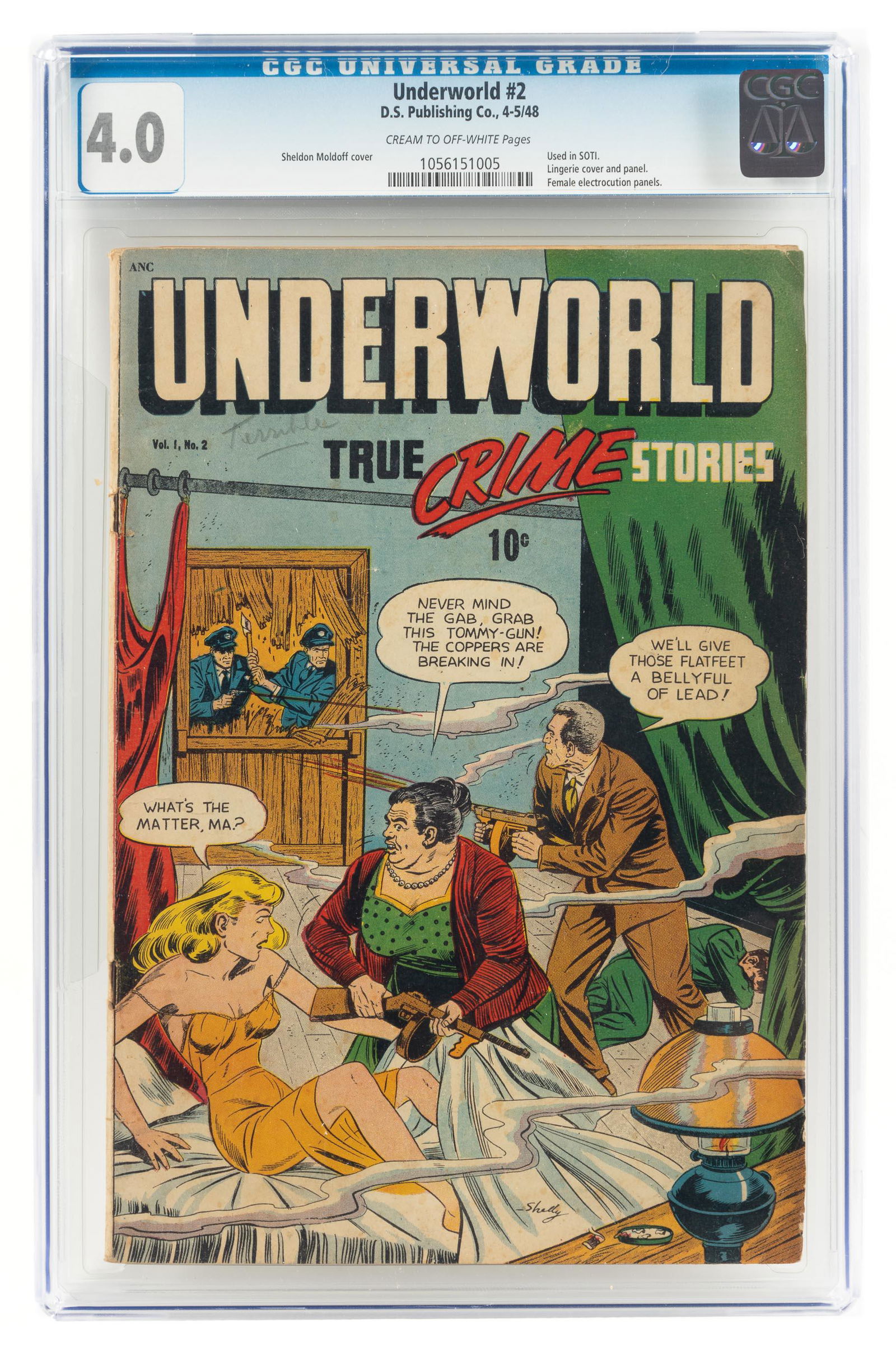 UNDERWORLD True Crime Stories #2 * SOTI * Electrocution: Heading: Author: Title: UNDERWORLD No. 2 Place Published: Publisher:D.S. [Indicia: DS Publishing Co., Inc.] Date Published: April-May, 1948 Description: CGC certif