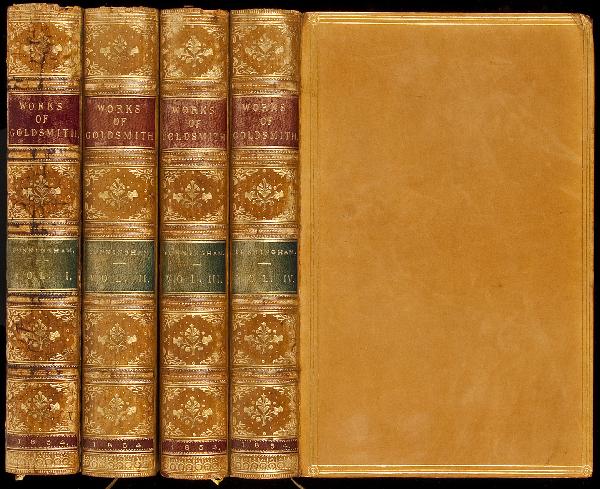 Works of Oliver Goldsmith finely bound 1854 1st: Title: The Works of Oliver Goldsmith Author: Goldsmith, Oliver Description: 4 volumes. Edited by Peter Cunningham. Additional illustrated title pages in each and frontispiece in Volume IV. (8vo) 22x14