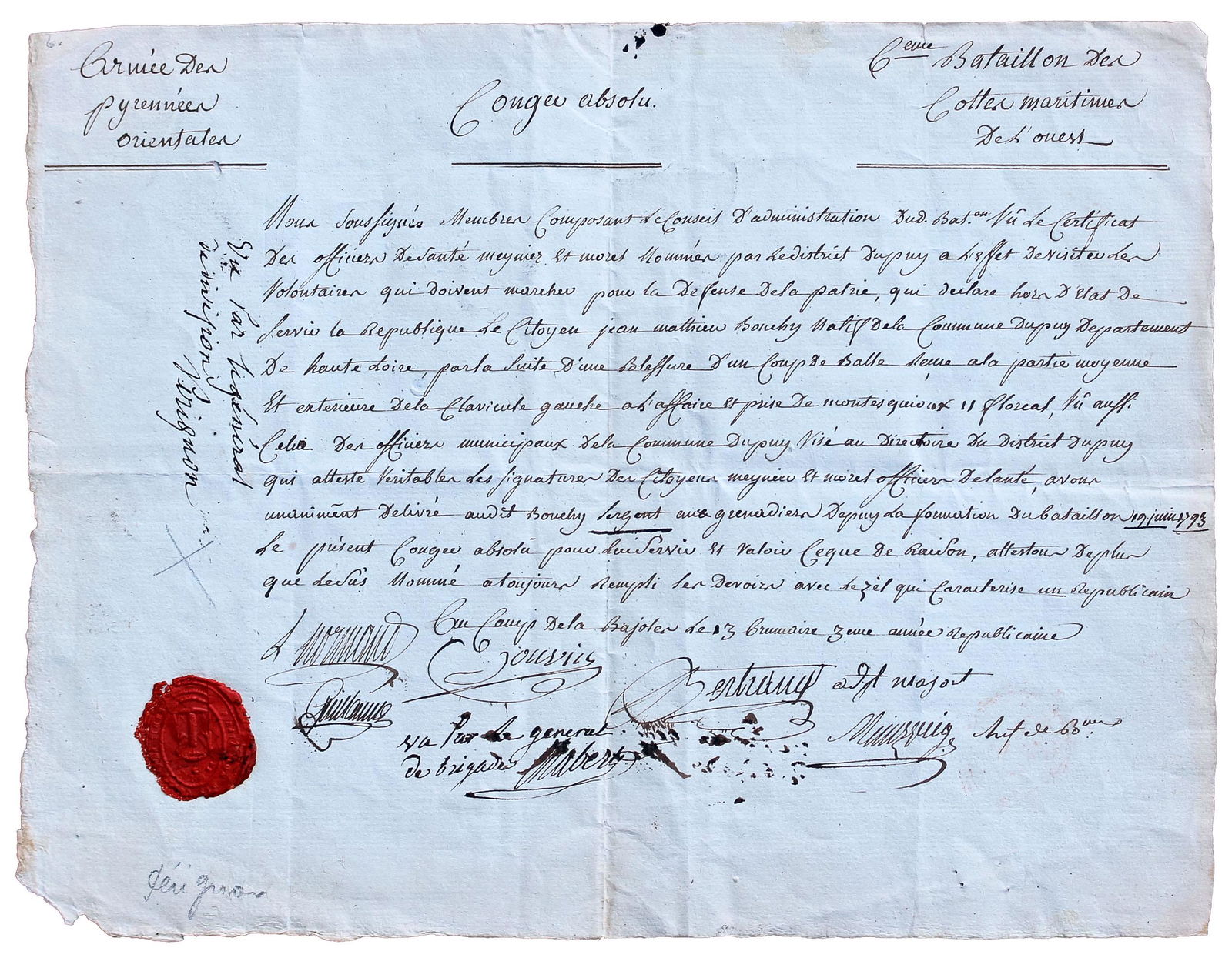 1794 French discharge document signed (1 of 1)