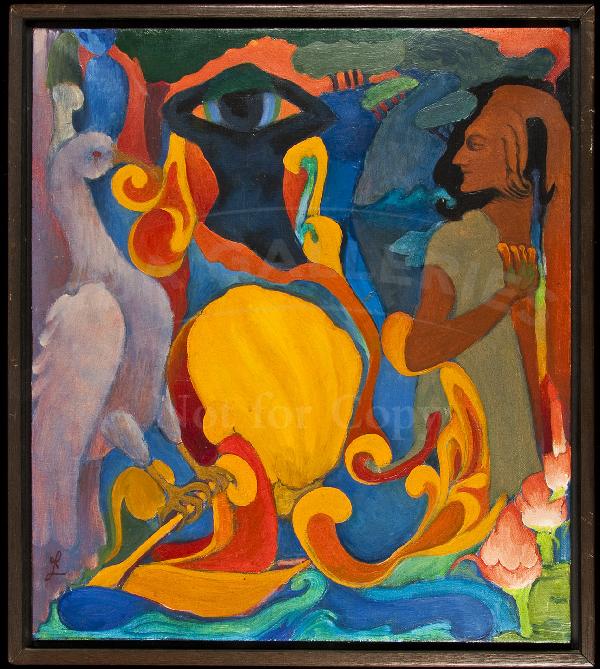 "Painting" - original oil by Robert LaVine: Title: "Painting" - original oil on canvas Author: LaVigne, Robert Description: Original oil on canvas. 45.5x40.5 cm. (18x16"), and framed. With frame measures 49.5x44 cm (19½x17¼"). Signed in the i