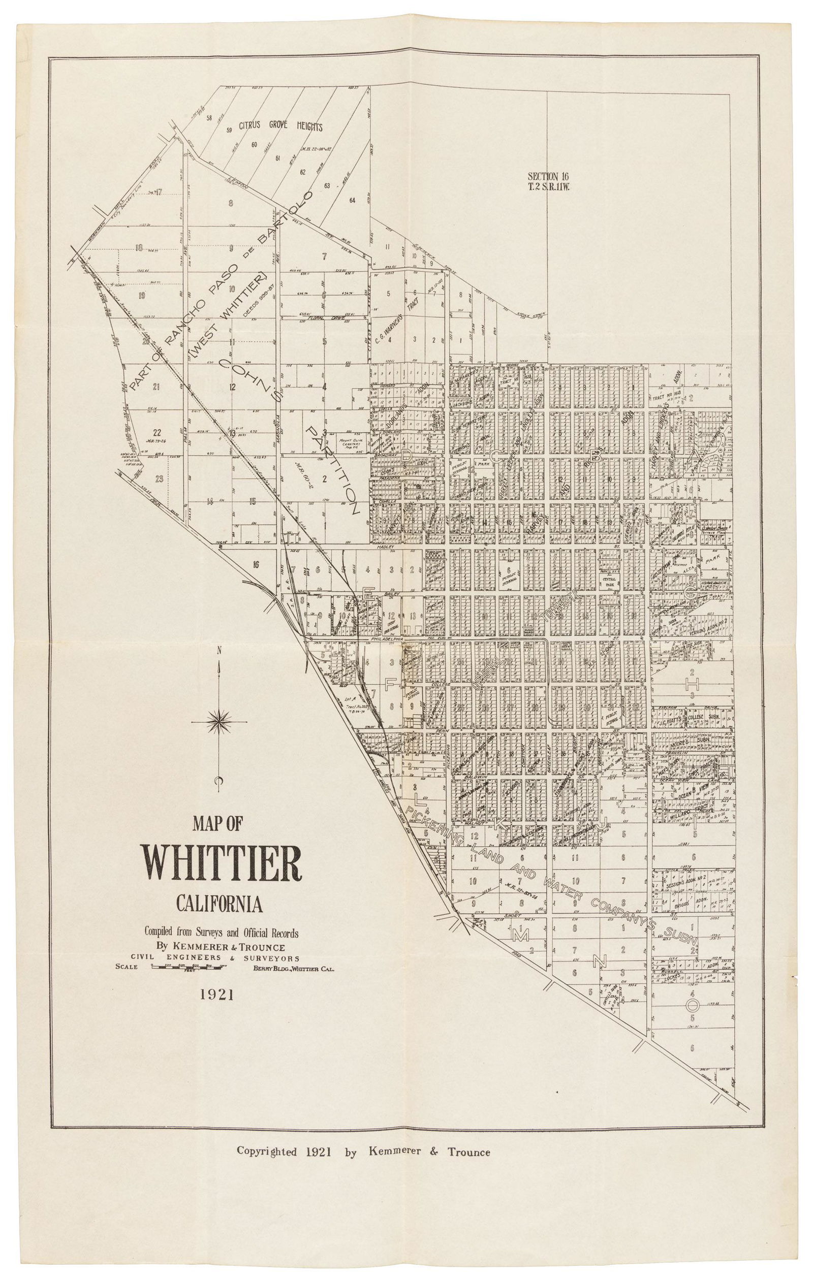 Earliest known map of Whittier, California 1921 (0352) on Dec 16, 2021