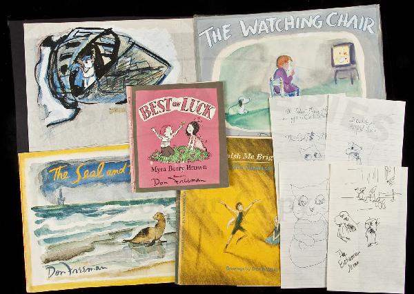 orig art by Don Freeman for various books: Title: Preliminary art for various children's books by Don Freeman Author: Freeman, Don Description: 11 pieces of artwork including: Watercolor and ink sketch on paper for Pet of the Met. 30x40.5 cm.