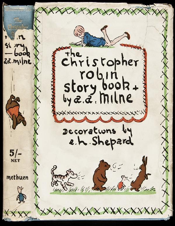 Christopher Robin Story Book 1st in dj: Title: The Christopher Robin Story Book Author: Milne, A[lan] A[lexander] Description: x, [2], 171, [1], [8] ad pp. Illustrations by E.H. Shepard. Blue cloth, pictorial dust jacket. First Trade Editio