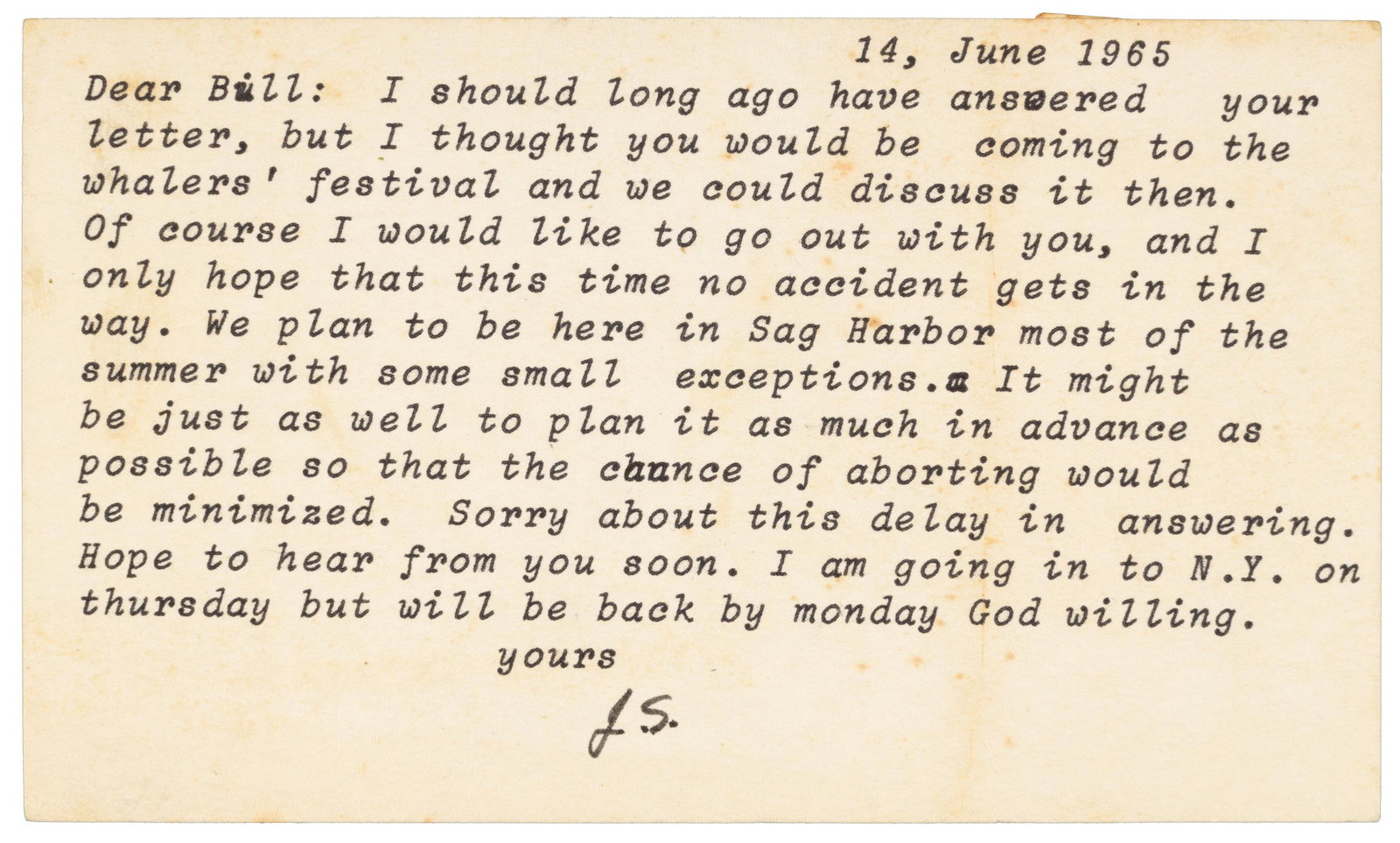 Postcard from Steinbeck signed in initials (1 of 2)