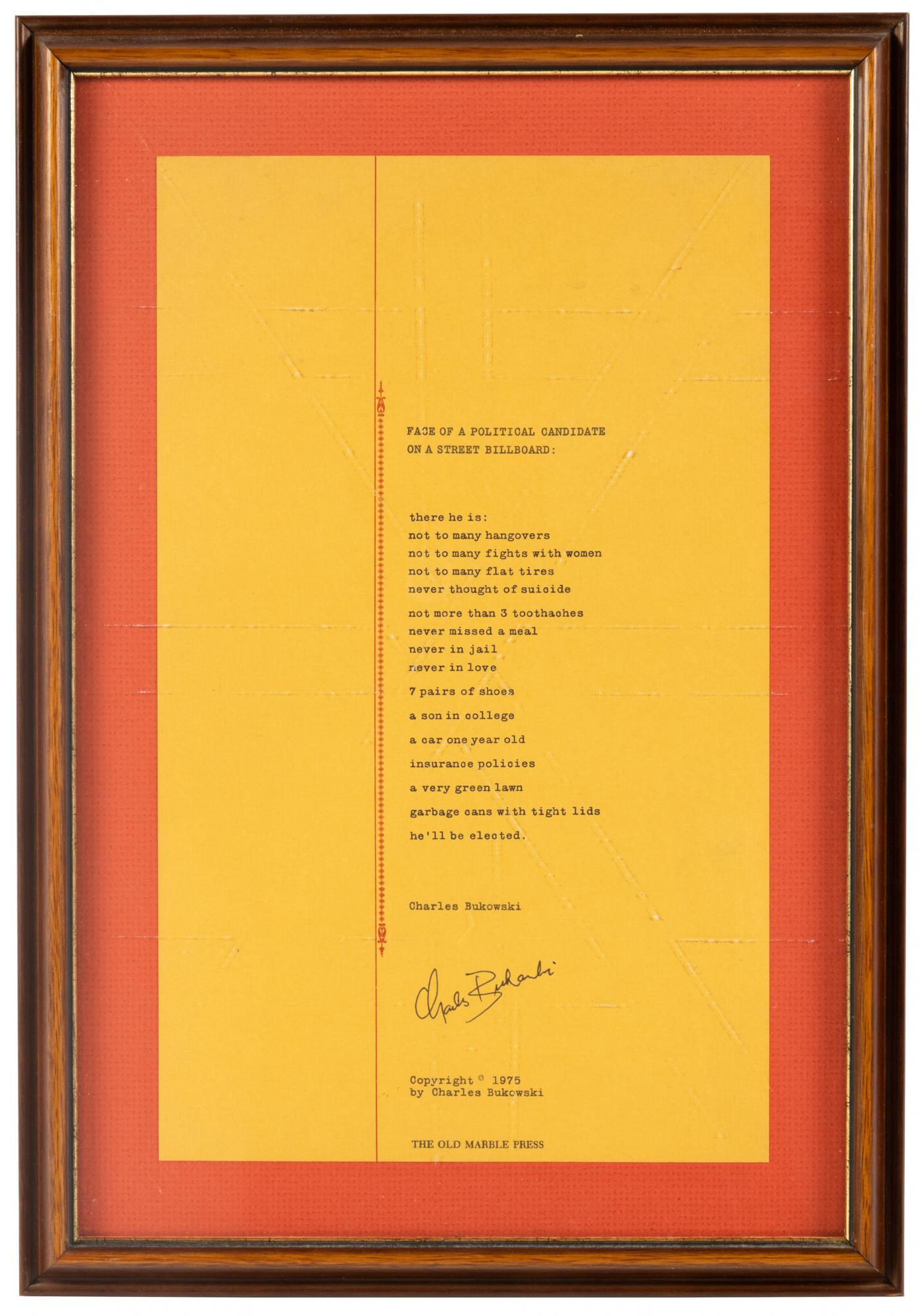 Signed broadside by Charles Bukowski (1 of 3)