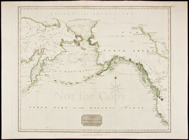 Chart of Bering Straight by John Thomson c.1810: Title: Chart of the Northern Passage Between Asia and America Author: Thomson, John Description: Copper-engraved map, hand-colored in outline. 49.5x58.7 cm. (19¼x23").Chart of the Bering Straits, sho