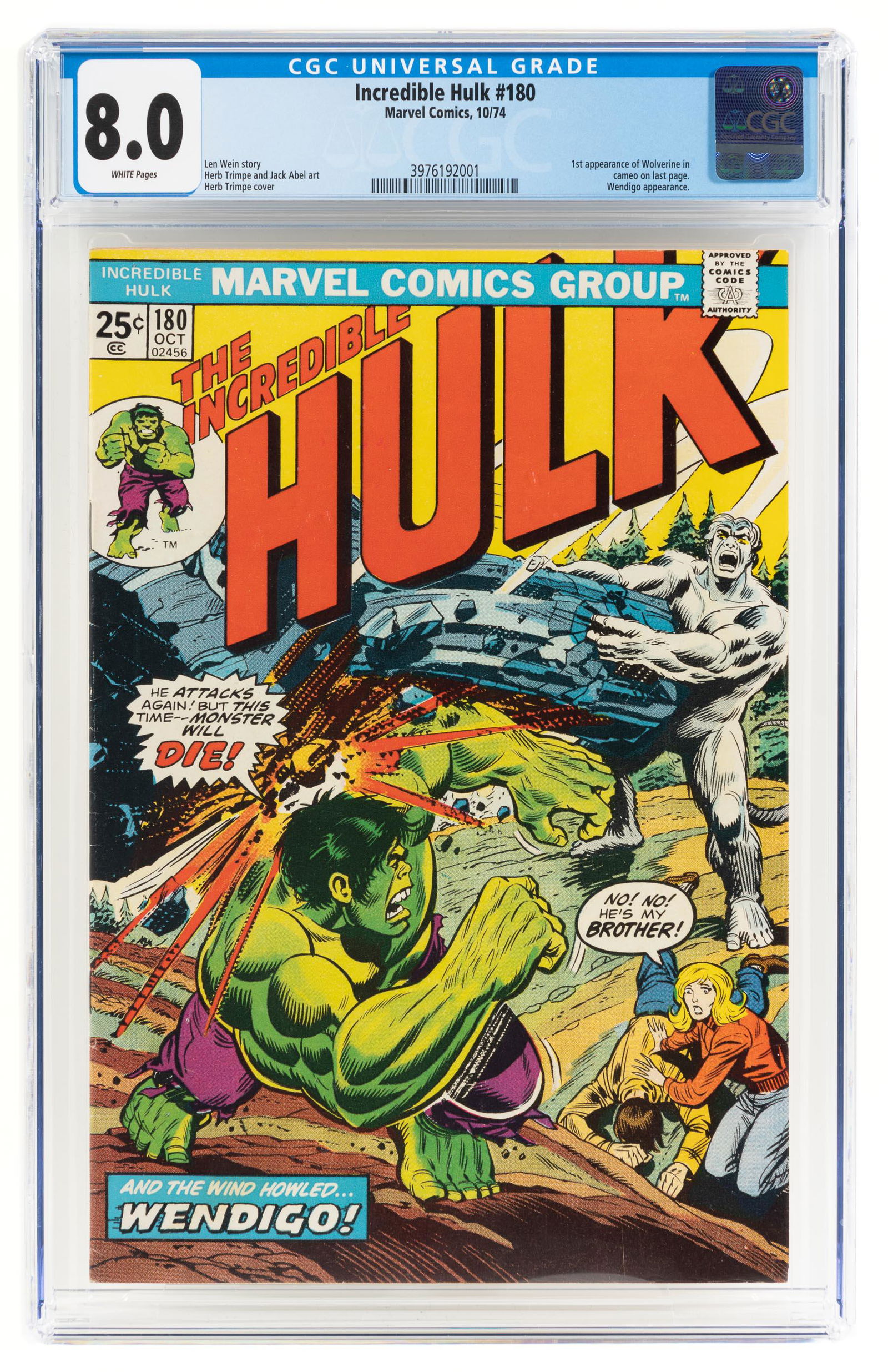 INCREDIBLE HULK #180 * CGC 8.0 * 1st WOLVERINE (1 of 2)