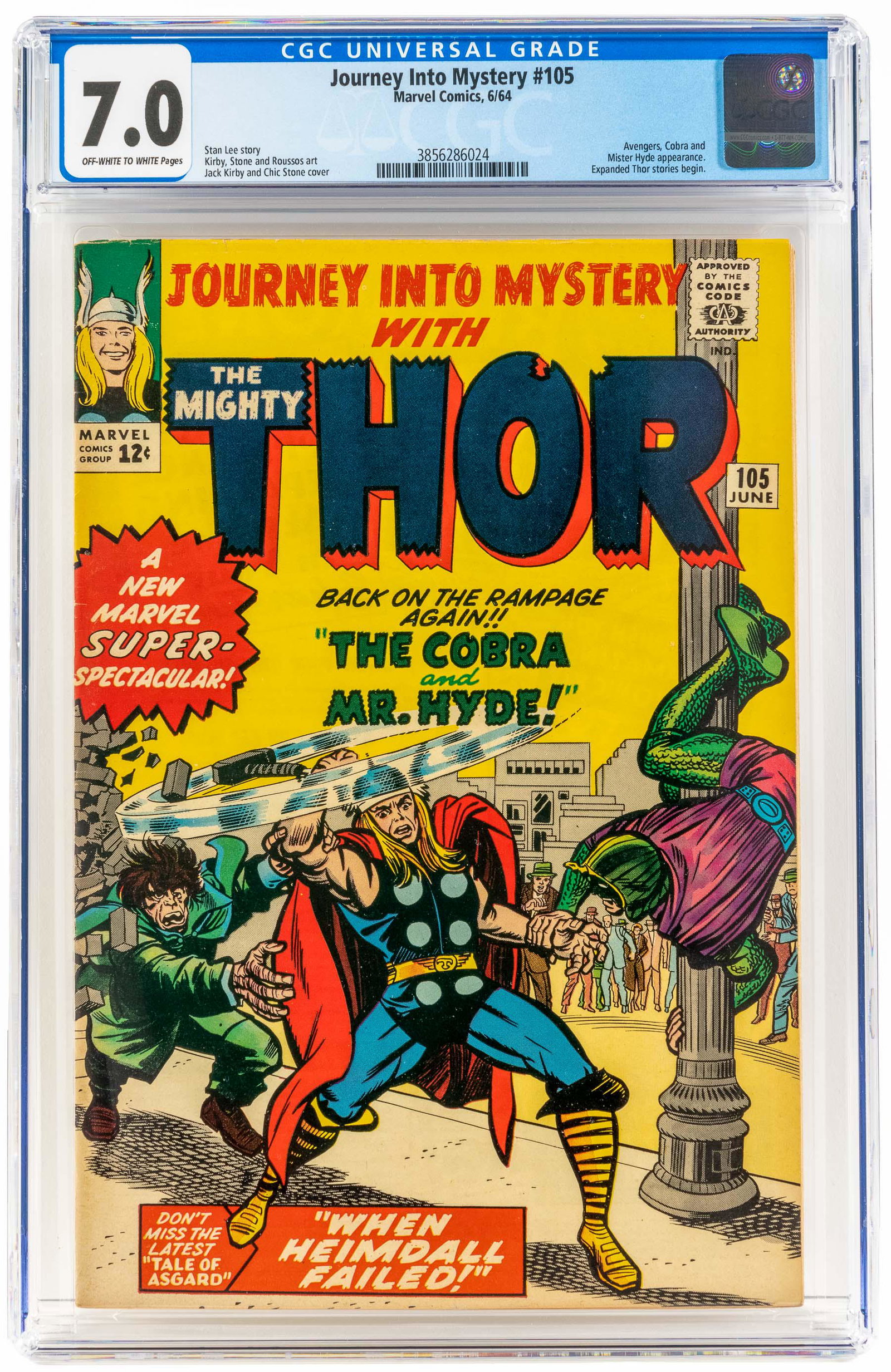 JOURNEY INTO MYSTERY #105 * CGC 7.0 * Cobra and Hyde: Heading: Author: Title: JOURNEY INTO MYSTERY No. 105 Place Published: Publisher:Marvel [Indicia: Atlas Magazines, Inc.] Date Published: June, 1964 Description: CGC