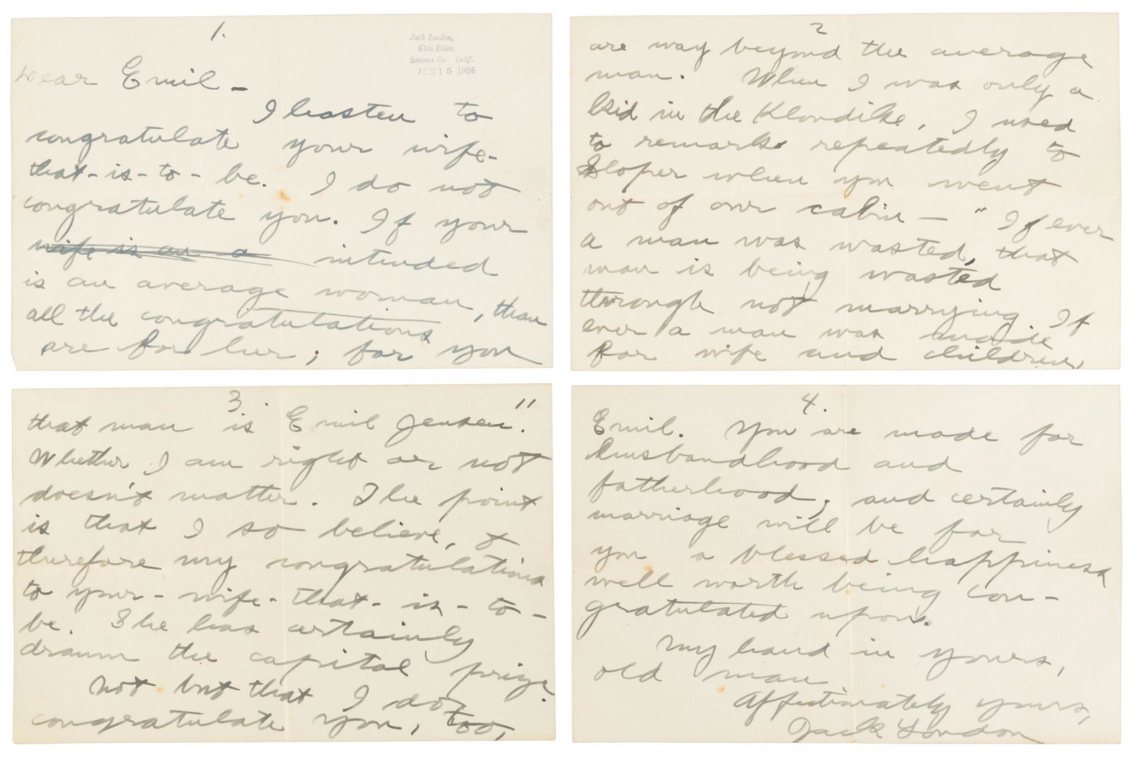Letter from Jack London to the Malemute Kid, 1906 (1 of 8)