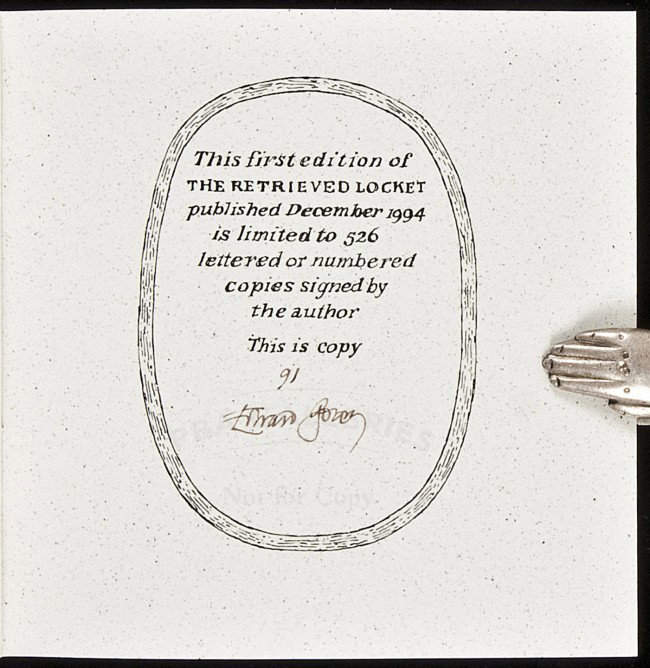 The Retrieved Locket signed limited by Ed Gorey: Title: The Retrieved Locket Author: Gorey, Edward Description: 12.2x12.1 cm. (4¾x4¾"), illustrated wrappers. First Edition.Signed by Edward Gorey. No. 91 of 526 copies. Toledano A112b. Heading: zzcP