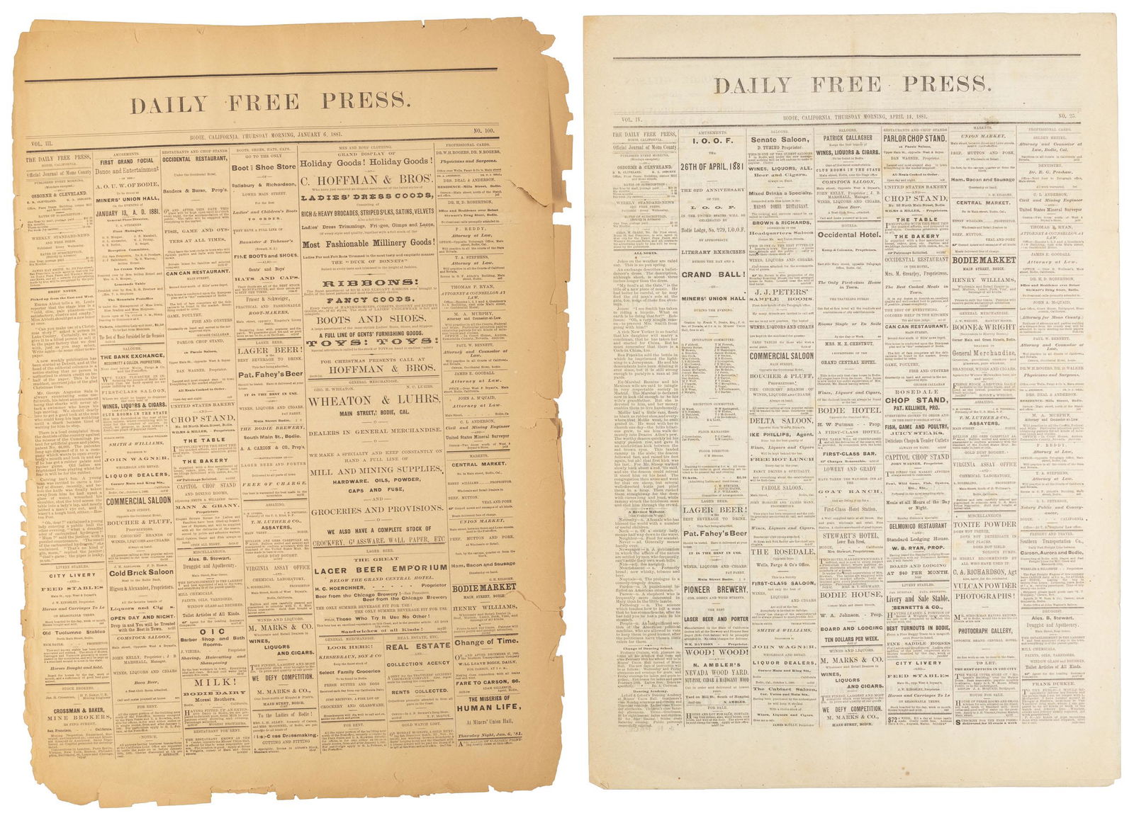 Rare Bodie, California newspapers, 1881 (1 of 6)
