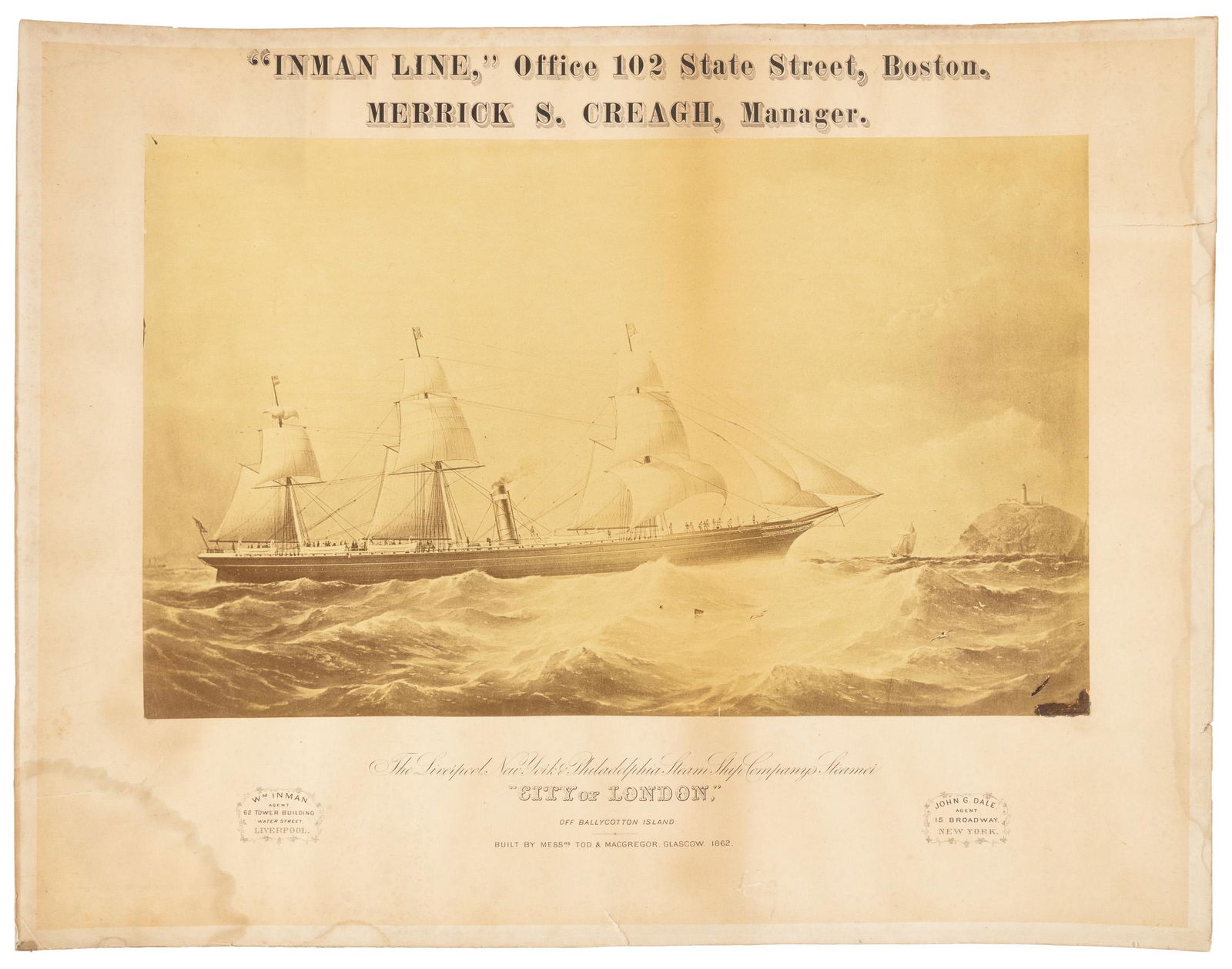 Broadside with albumen photo of ship (1 of 7)