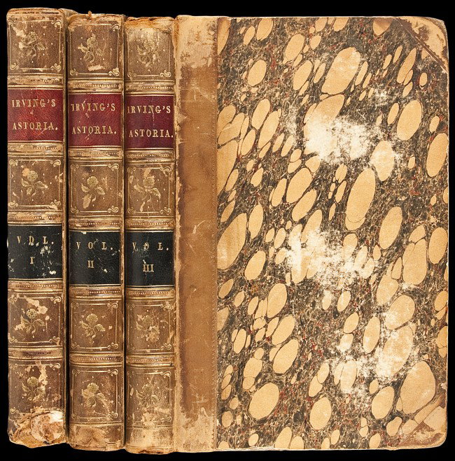 Washington Irving Astoria 1st English Edition: Title: Astoria; Or, Enterprise Beyond the Rocky Mountains Author: Irving, Washington Description: 3 volumes. (iii)-xvi, 317; x, 320; viii, 294 pp. (8vo), later half calf and marbled boards, spines gil