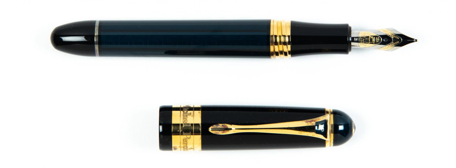 MICHEL PERCHIN MP6 Greek Key Blue Enamel Ltd Ed: Heading: Author: Michel Perchin Title: MP6 Blue Enamel Greek Key Limited Edition Fountain Pen Place Published: Publisher: Date Published: Description: Deep blue lacquer over g