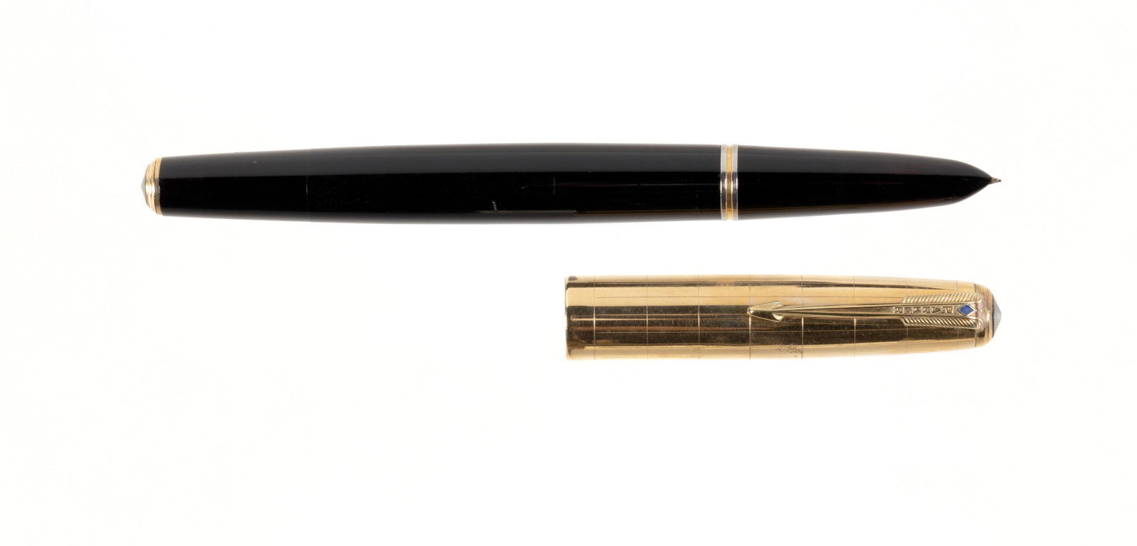 PARKER 51 with Gold-Filled Heirloom Cap, in Box: Heading: Author: Parker Title: Parker 51 Fountain Pen, Gold-Filled Heritage Cap, with Box Place Published: Publisher: Date Published: Description: Parker 51 fountain pen, blac