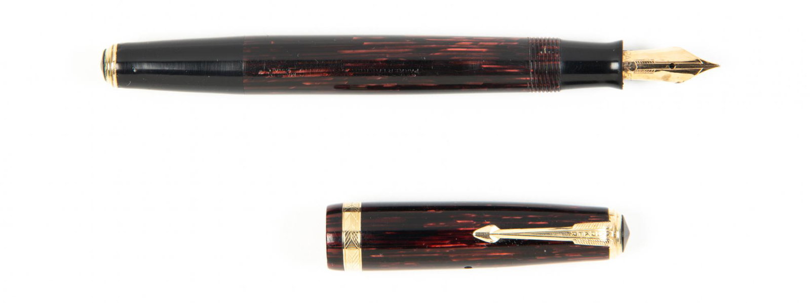 PARKER Red Striped Celluloid Vacumatic Fountain Pen: Heading: Author: Parker Title: Red Striped Celluloid Vacumatic Fountain Pen, c.1930s Place Published: Publisher: Date Published: Description: Red-striped celluloid, gold-plate