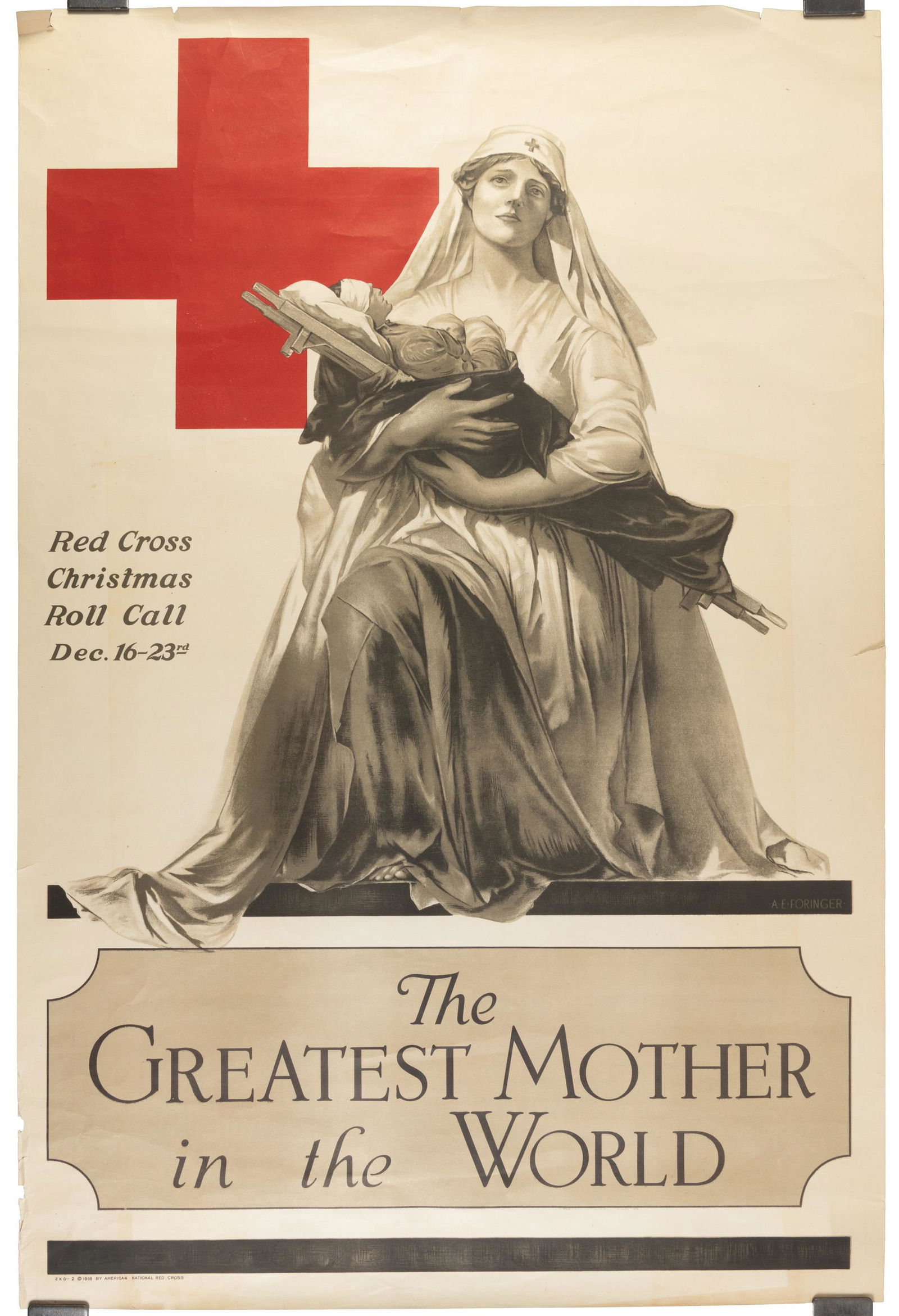 Giant nurse cradles wounded soldier - WWI poster (1 of 1)
