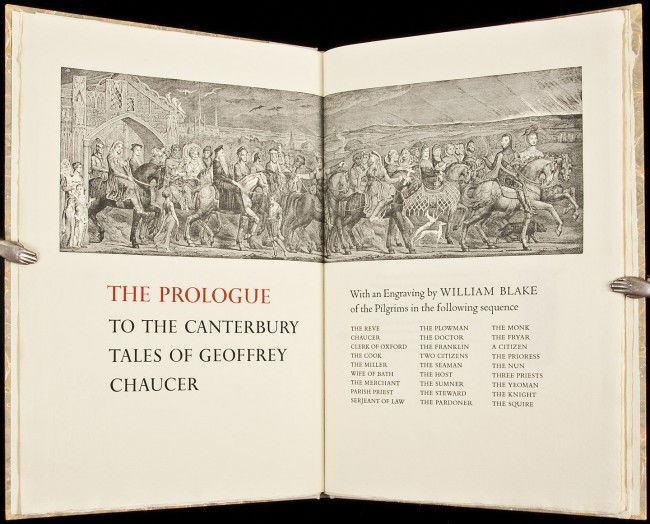 Plantin Press Prologue to Chaucer 1/115: Title: The Prologue to the Canterbury Tales of Geoffrey Chaucer Author: Chaucer, Geoffrey Description: [4], 35, [2] pp. Title-page illustration from the engraving by William Blake; decorations from pe