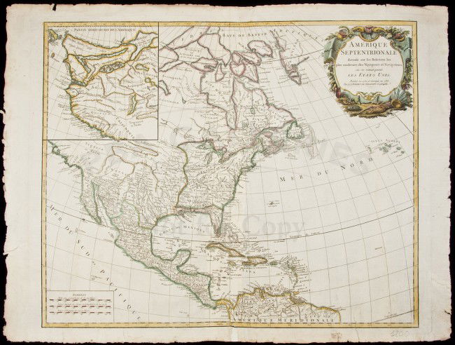 Map of North America with young U.S. 1783: Title: Amérique Septentrionale dressée sur les Relations les plus modernes des Voyageurs et Navigateurs ou se remarquent les Etats Unis Author: De Vaugondy, Robert Description: Copper-engraved map,