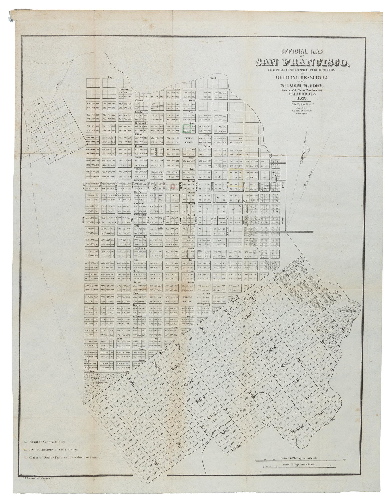 Eddy map of San Francisco 1849: Heading: -1849 Author: Eddy, William Marston Title: Official Map of San Francisco, Compiled from the Field Notes of the Official Re-Survey made by William M. Eddy, Surveyor of the Town of San Francisc