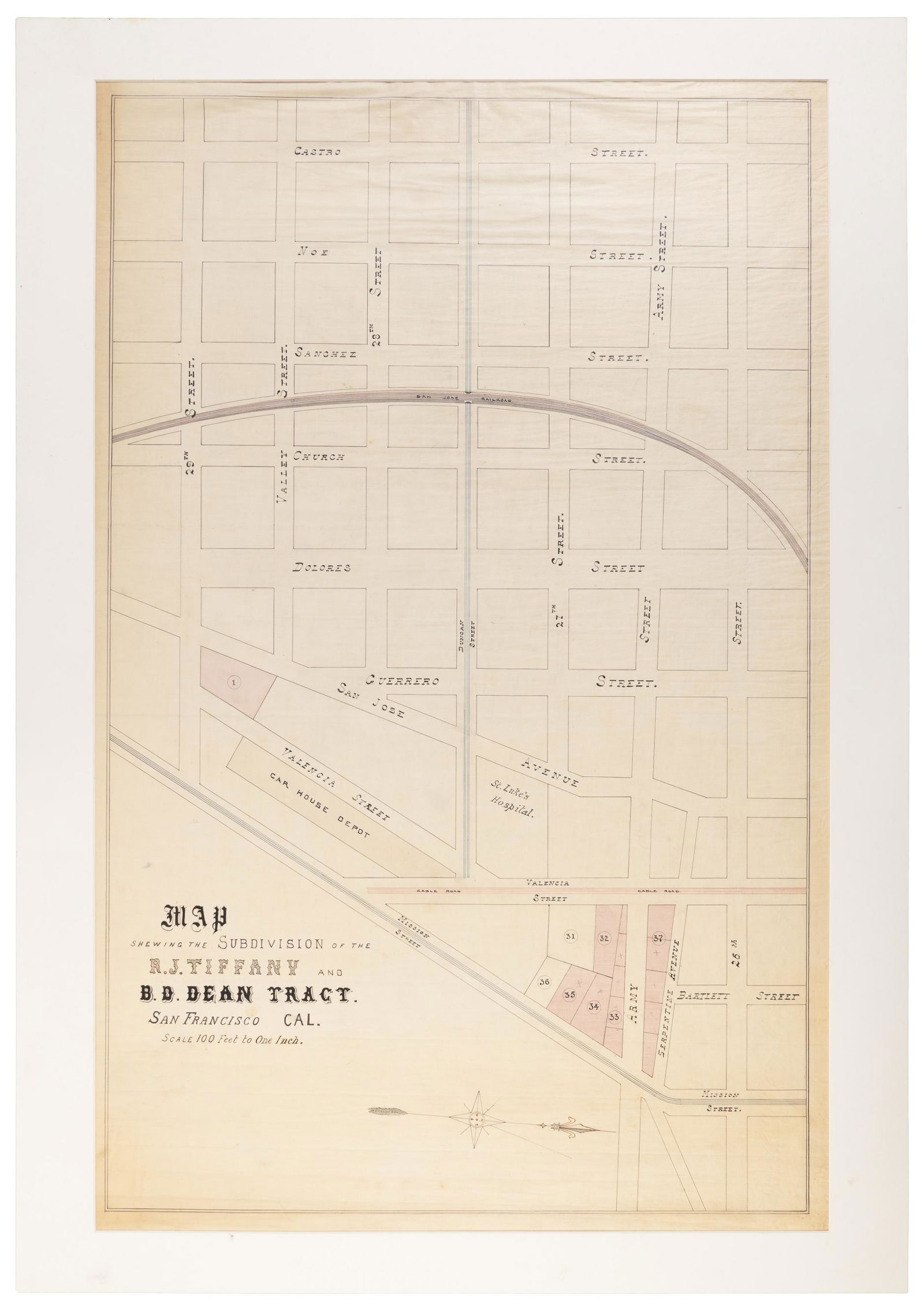 Large ms. map from Mission to Castro SF c1864 (1 of 3)