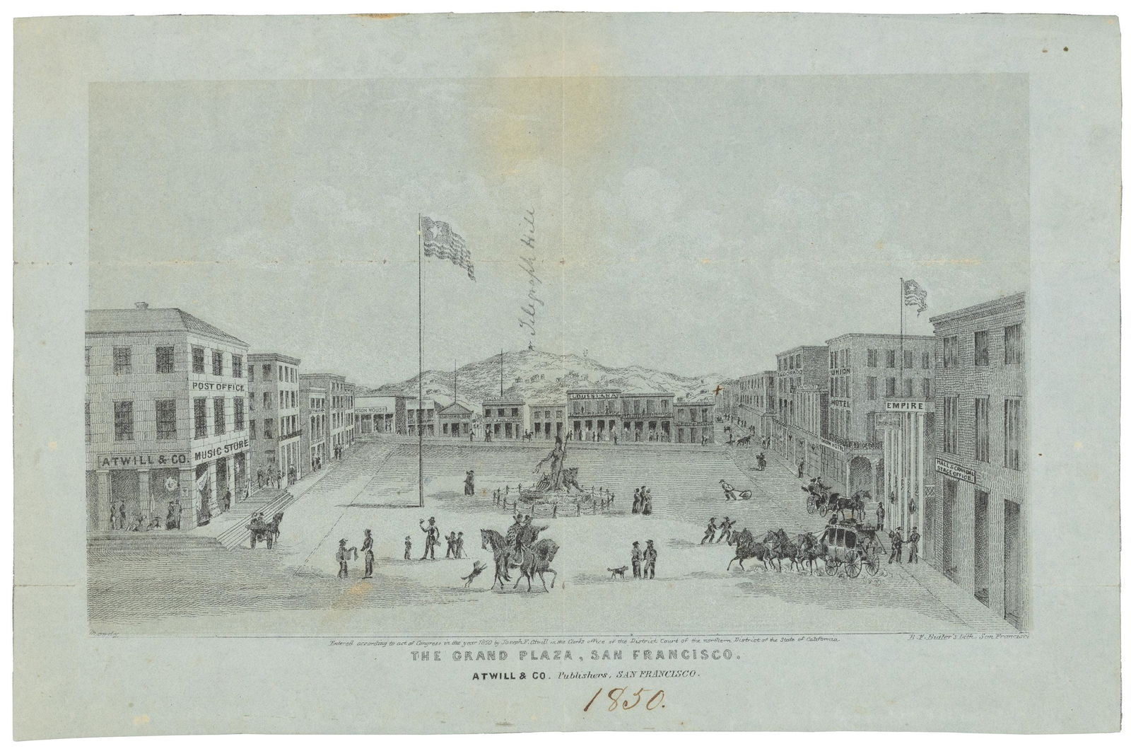 Rare duotone view of Grand Plaza, S.F. 1850 (1 of 3)